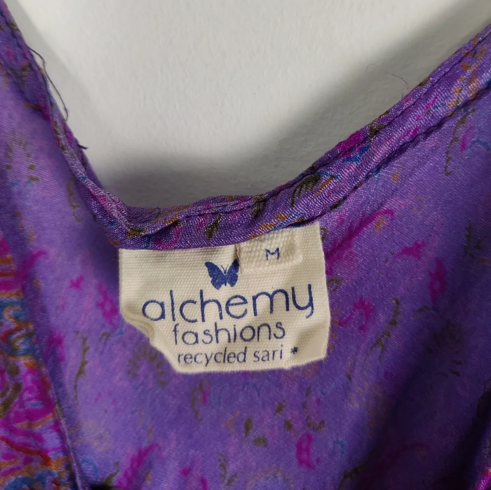 Alchemy Fashions Women's 100% Silk Slip Dress Size Medium Purple Floral - Picture 5 of 9